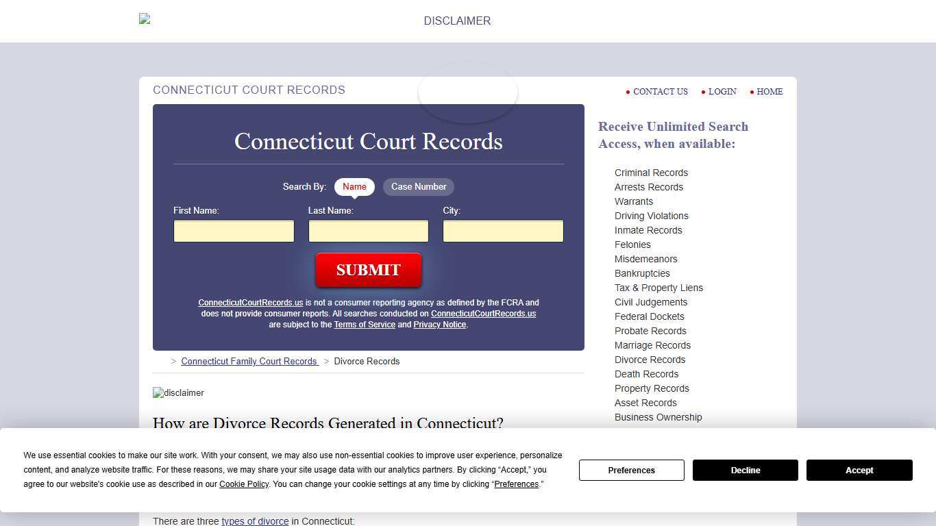 Connecticut Divorce Records Search ConnecticutCourtRecords.us