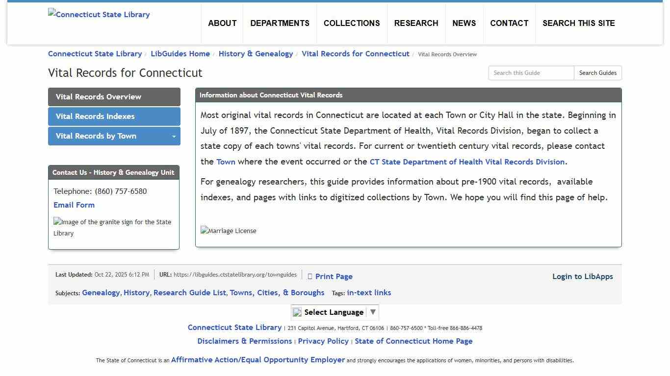 Vital Records Overview - Vital Records for Connecticut - LibGuides Home at Connecticut State Library.