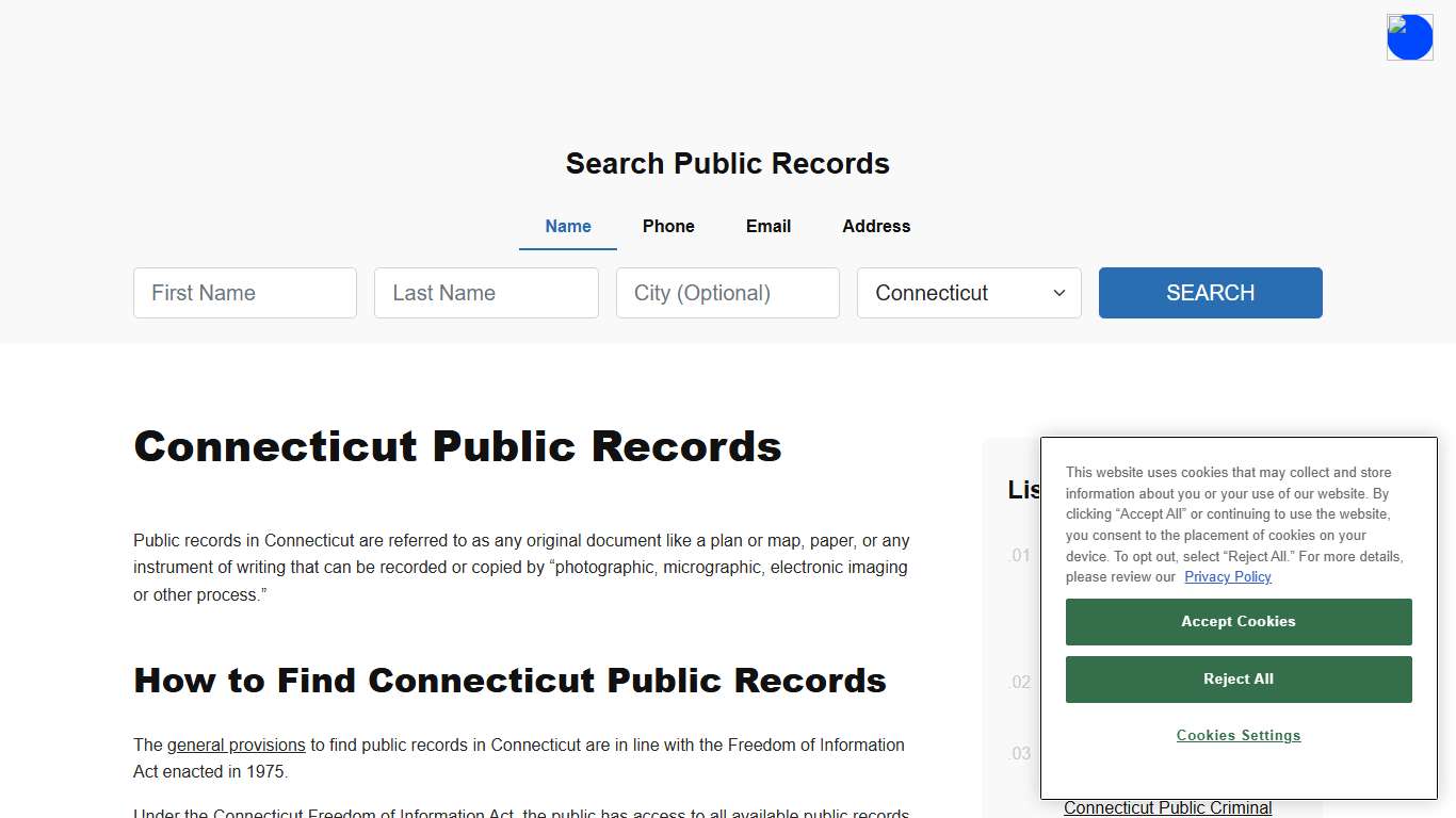 Connecticut Public Records Online - ThePublicIndex