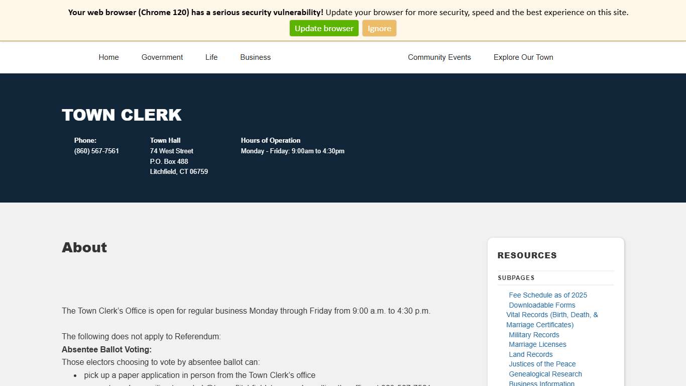 Town Clerk Town of Litchfield, CT